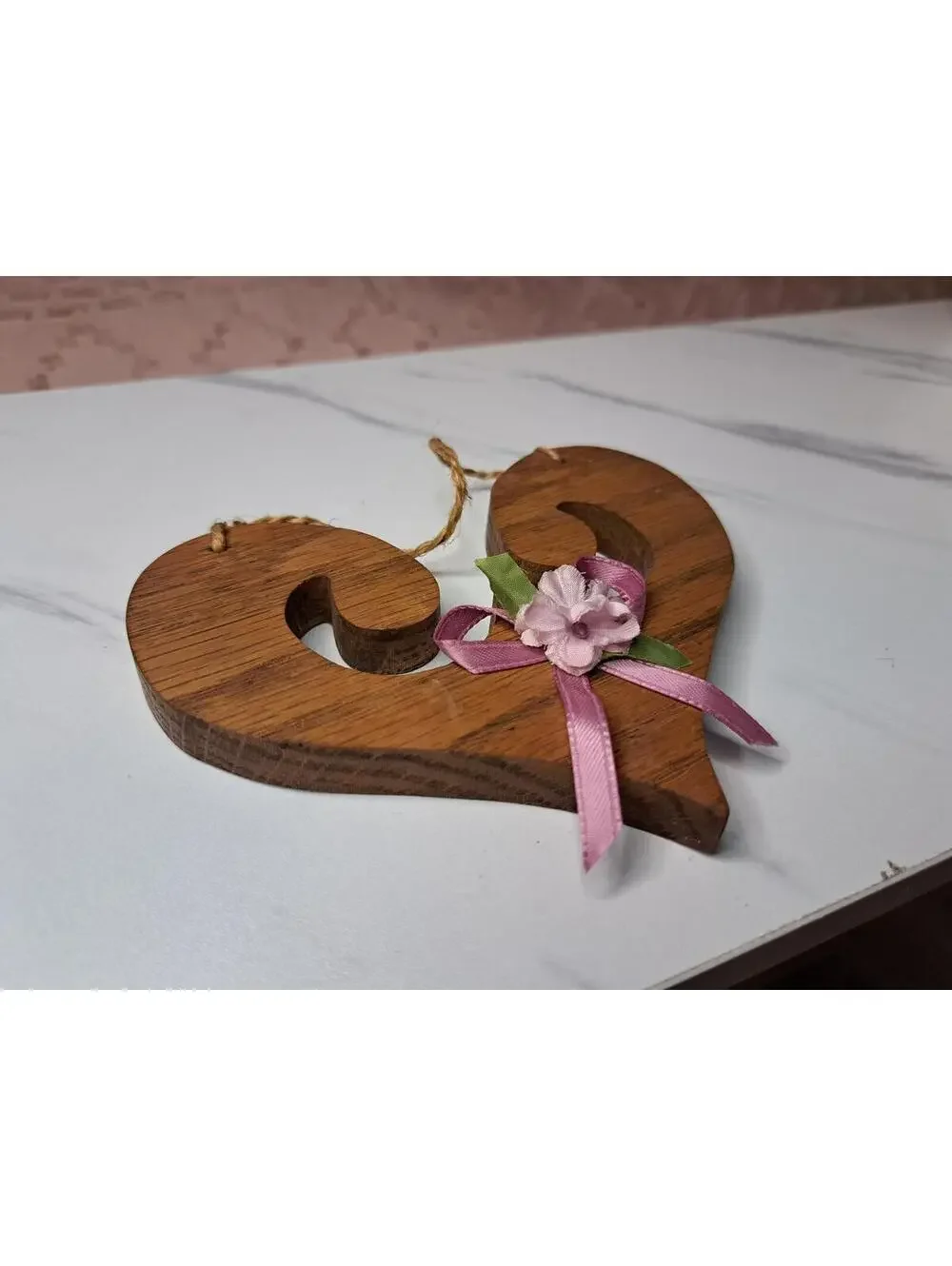 Vintage Handmade Oak Heart Ornament/Wall Hanging 4